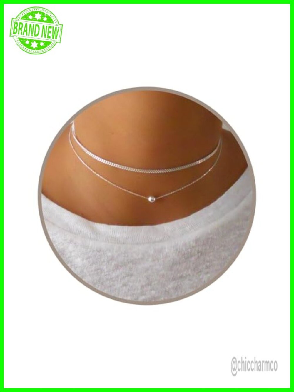 Set of 2 Silver-Plated Stainless Steel Choker Necklaces Ball & Curb Chain